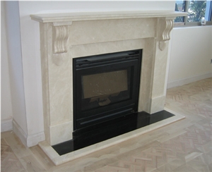Beige Limestone Fireplace