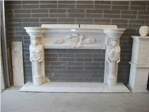 Hand Carved White Anatolian Marble Fireplace (16th Hand Carved White Anatolian Marble Fireplace (16th