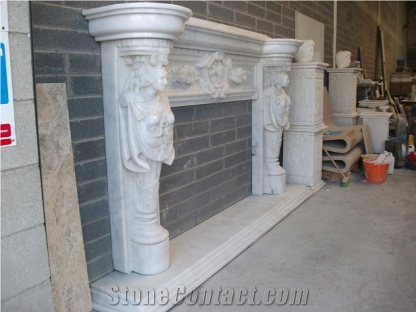 Hand Carved White Anatolian Marble Fireplace (16th