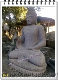 Grey Granite Sitting Budha Sculpture