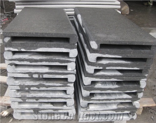 G684 Black Basalt Swimming Pool Tiles, Rebated Drop Face