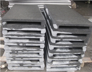 G684 Black Basalt Swimming Pool Tiles, Rebated Drop Face