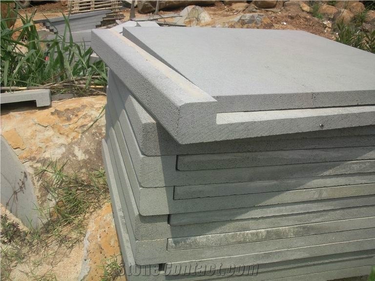 Sandblasted Swimming Pool Coping Tiles, Grey Basalt Swimming Pool Coping