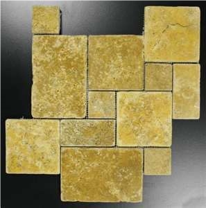 Gold Tumbled Travertine Mini Versailles Tile Gold Tumbled Travertine Mini Versailles Tile