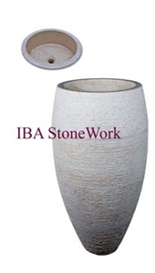 Royal Beige Marble Pedestal Sinks, Basins