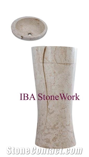 Royal Beige Marble Pedestal Sinks, Basins