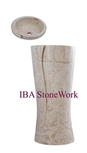 Royal Beige Marble Pedestal Sinks, Basins