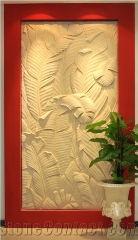 Sandstone Banana Leaf, Yellow Sandstone Relief, Etching