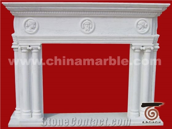 White Marble Fireplace Handcarved Stone Fireplace Mantel Modern Style
