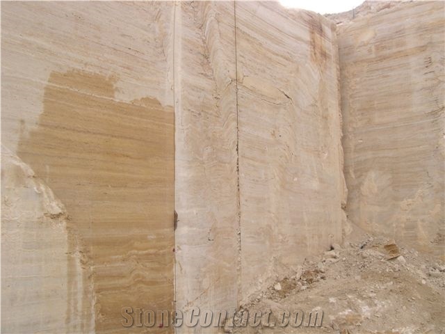 Golden Silk Travertine Block, Iran Yellow Travertine