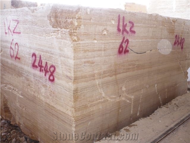 Golden Silk Travertine Block, Iran Yellow Travertine