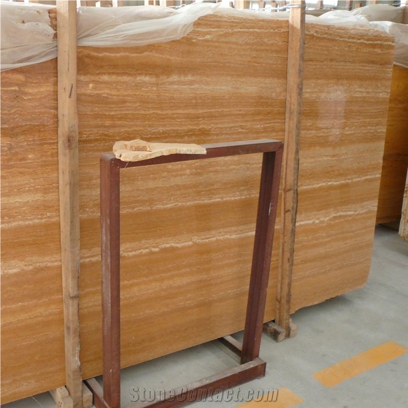 Golden Silk Travertine Block, Iran Yellow Travertine