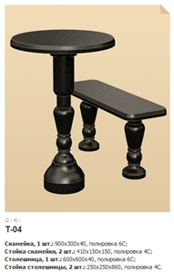 Granite Table and Bench for Cemetery, Black Granite Bench