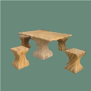 Marble Stone Bench and Table, Yellow Marble Bench