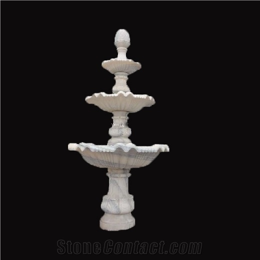 Three Tiers Stone Water Fountain, Stone Beige Marble Fountain