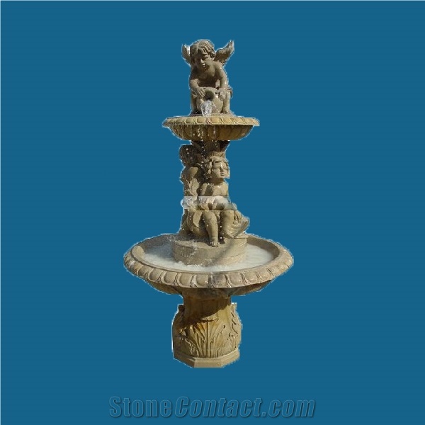 Three Tiers Stone Water Fountain, Stone Beige Marble Fountain