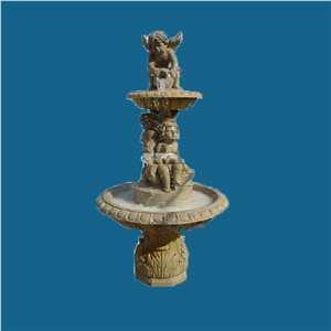 Three Tiers Stone Water Fountain, Stone Beige Marble Fountain