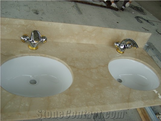 Marble Vanity Top with Double Upc Ceramic Sink And, Beige Marble Vanity Top