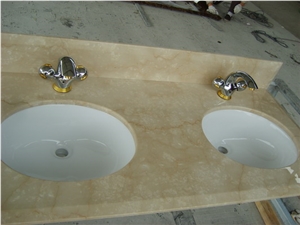 Marble Vanity Top with Double Upc Ceramic Sink And, Beige Marble Vanity Top