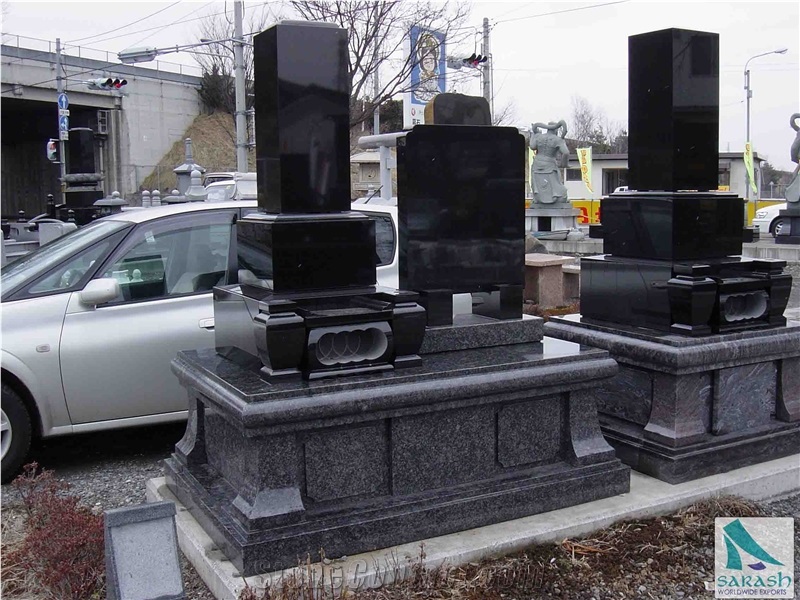 Japanese Style Monument ,Black Granite Tombstone