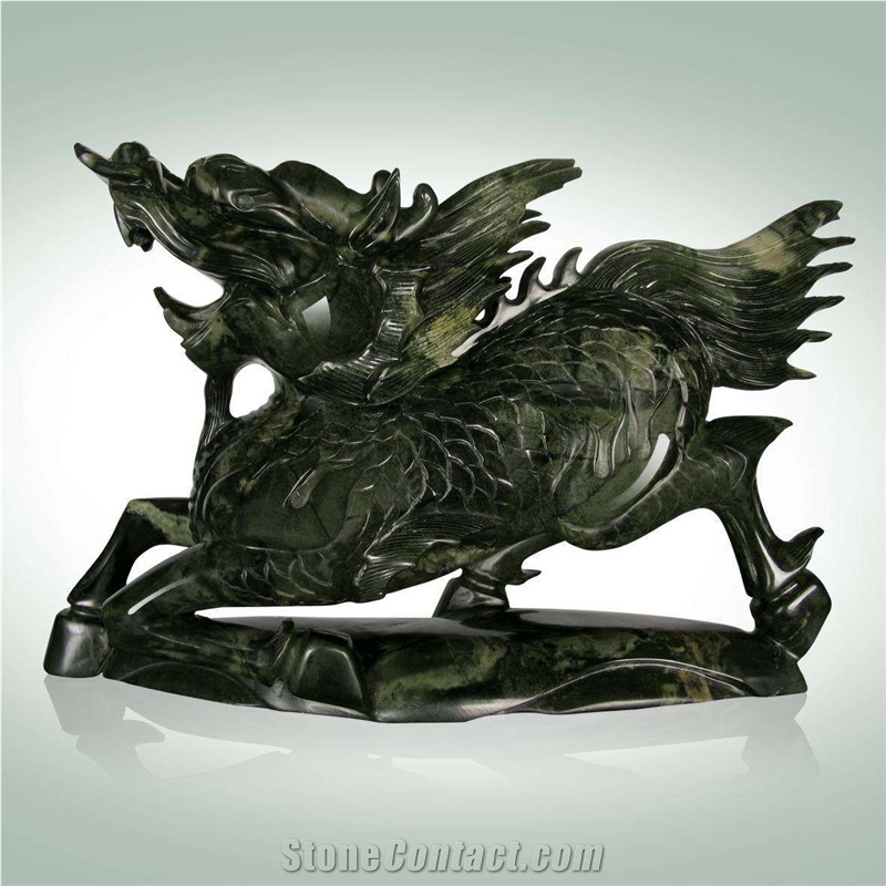 Chinese Dragon or Kylin Handcarfts with Huaan Jade, Hua an Jade Green Granite Artifacts, Handcrafts