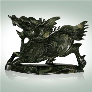 Chinese Dragon or Kylin Handcarfts with Huaan Jade, Hua an Jade Green Granite Artifacts, Handcrafts