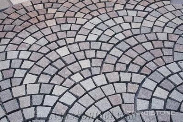 China Granite Cube Wtih Mesh ,cobble Stone on Mesh, G603 ,G654 ,G682 ,Red Porphyry Granite Cobble Stone