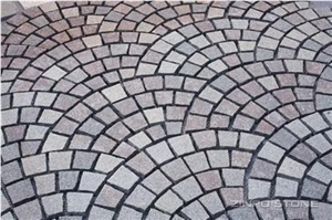 China Granite Cube Wtih Mesh ,cobble Stone on Mesh, G603 ,G654 ,G682 ,Red Porphyry Granite Cobble Stone