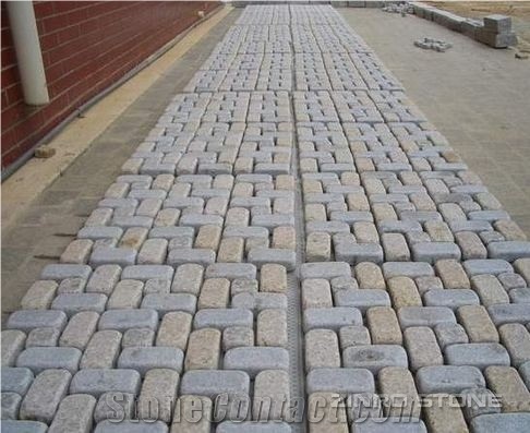 China Granite Cube Wtih Mesh ,cobble Stone on Mesh, G603 ,G654 ,G682 ,Red Porphyry Granite Cobble Stone