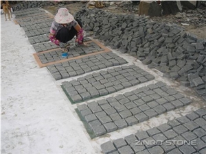 China Granite Cube Wtih Mesh ,cobble Stone on Mesh, G603 ,G654 ,G682 ,Red Porphyry Granite Cobble Stone