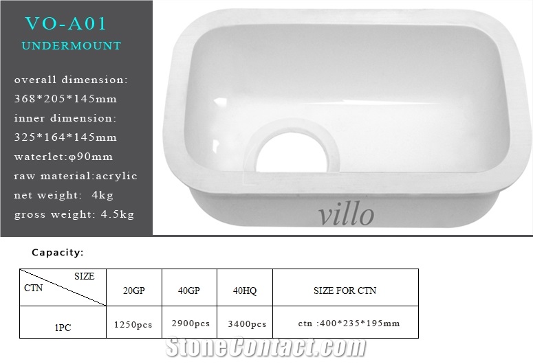 Acrylic Single Bowl Undermount Sink (VO-A01)