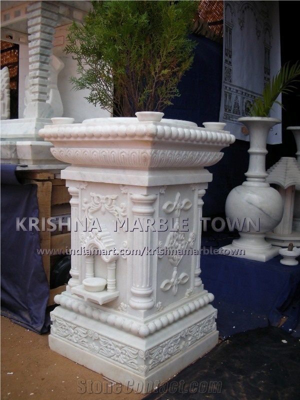 Ambaji White Marble Tulsi Pot