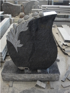 Flower Carving Monument, Bahama Blue Granite Monument