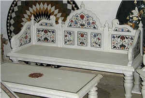 Traditional Carved Marble Table and Bench,White Marble Traditional Carved Marble Table and Bench,White Marble