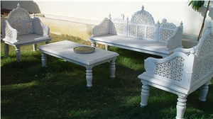 Traditional Carved Marble Table and Bench,White Marble Traditional Carved Marble Table and Bench,White Marble