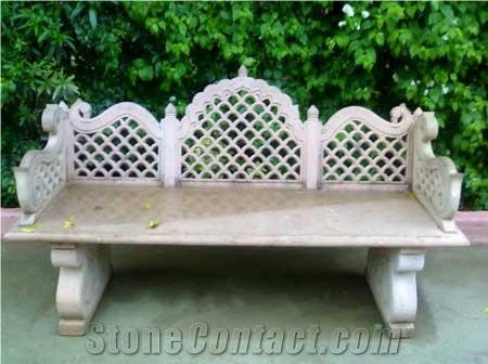 Traditional Carved Marble Table and Bench,White Marble