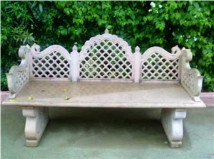Traditional Carved Marble Table and Bench,White Marble