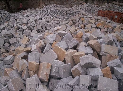 Kandla Grey Sandstone Cubes, Kandla Gray Cobbles Stone,Delhi Grey Sandstone Cubestone, Cobbles