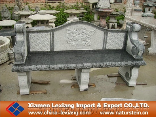 Antique Garden Stone Bench with Back,Grey Granite Bench