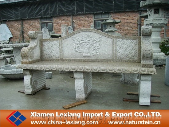 Antique Garden Stone Bench with Back,Grey Granite Bench