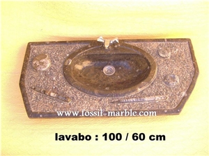 Fossil Brown Limestone Pedestal Sink
