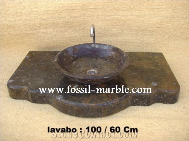 Fossil Brown Limestone Pedestal Sink