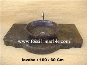 Fossil Brown Limestone Pedestal Sink