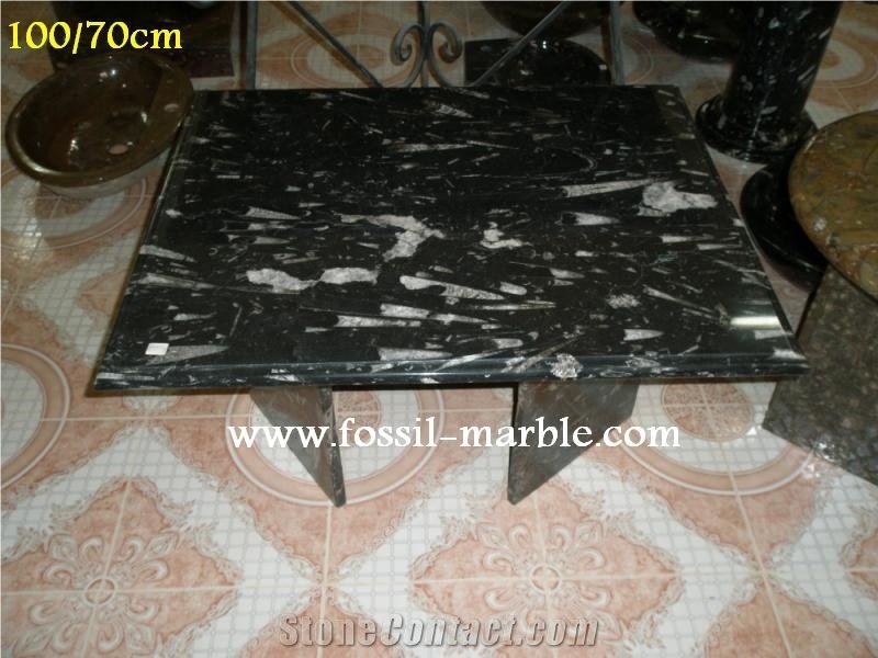 Fossil Black Limestone Tea Table