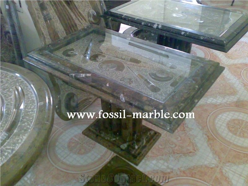 Fossil Black Limestone Tea Table