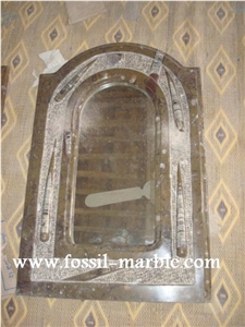Fossil Brown Limestone Mirror Frame, Fossil Limestone Brown Marble Fossil Brown Limestone Mirror Frame, Fossil Limestone Brown Marble