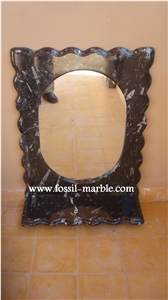 Fossil Brown Limestone Mirror Frame, Fossil Limestone Brown Marble