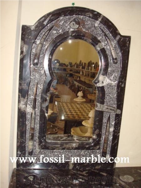 Fossil Brown Limestone Mirror Frame, Fossil Limestone Brown Marble