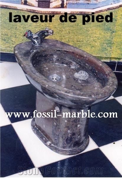 Fossil Brown Limestone Pedestal Basin