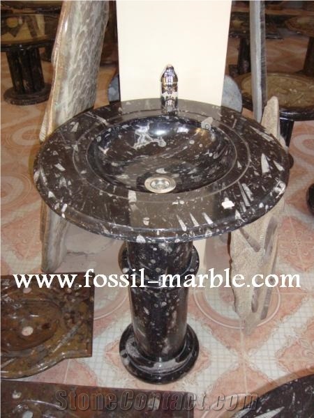 Fossil Brown Limestone Pedestal Basin